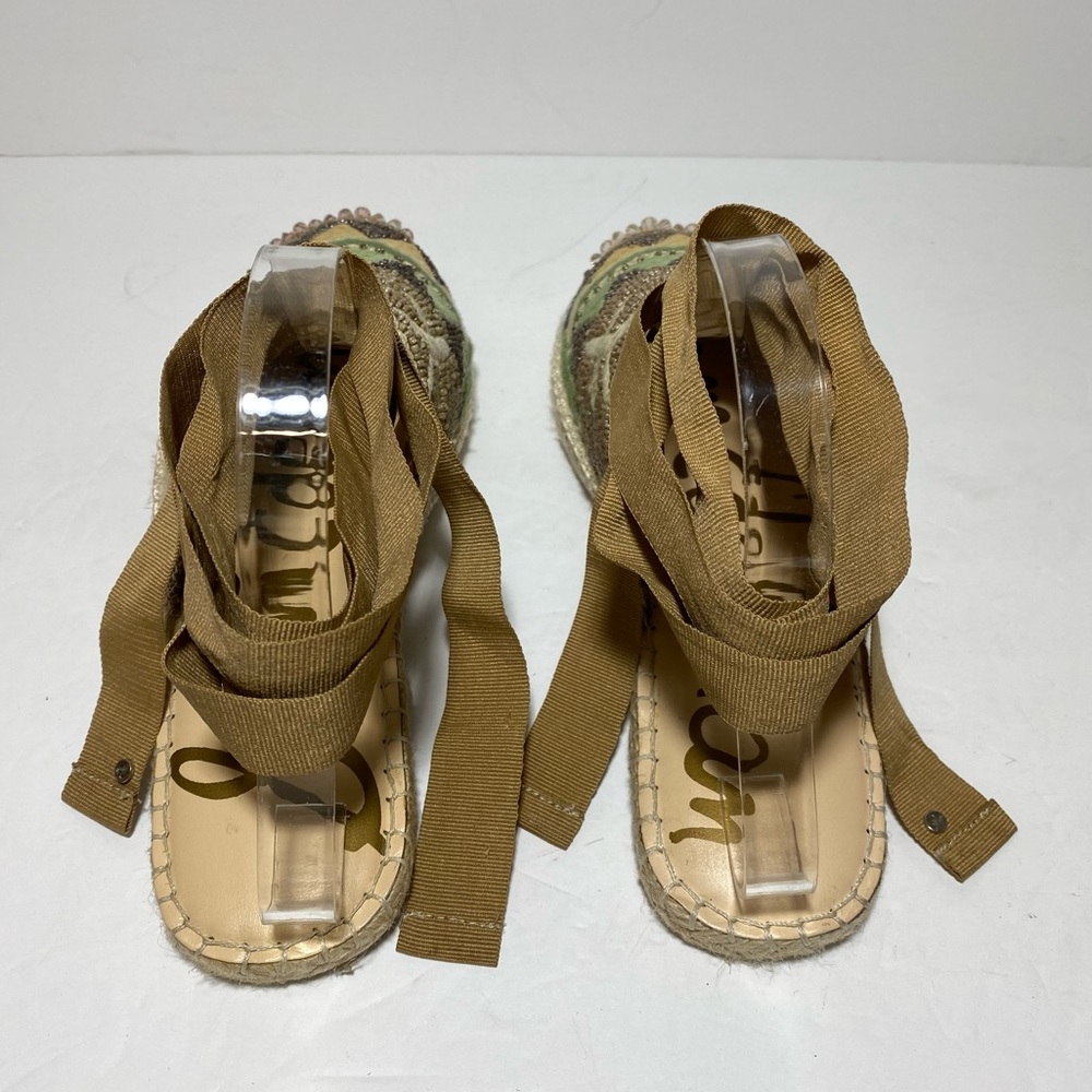 Sam Edelman Karolyn Multicolor Beaded Ankle Ribbon Tie Espadrille Sandals Size 9 - Picture 7 of 16